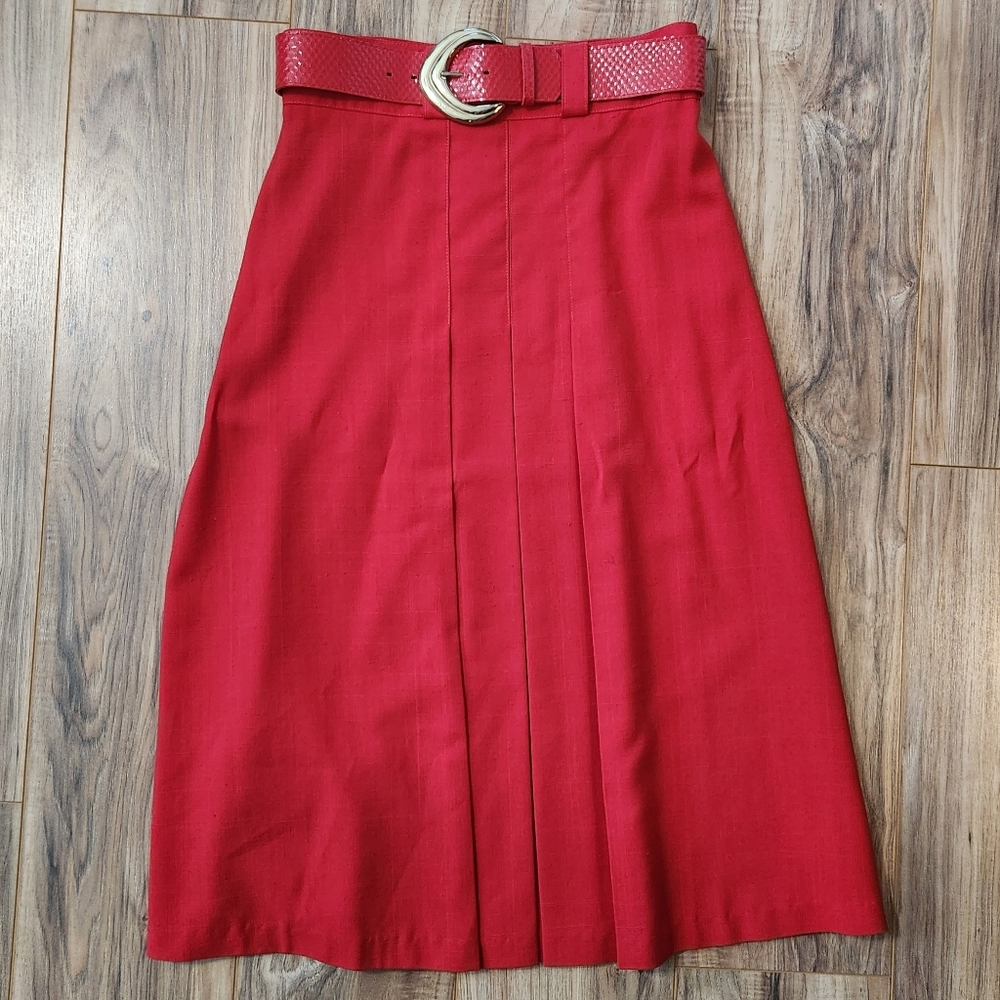 Vintage 80s Red Sag Harbor Union Made Belted Skirt